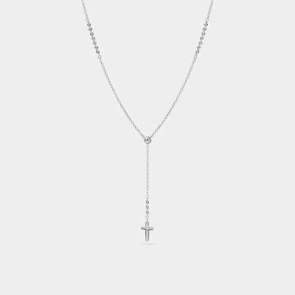 Tiny Small Cross Bead Drop Y Necklace in 925 Sterling Silver
